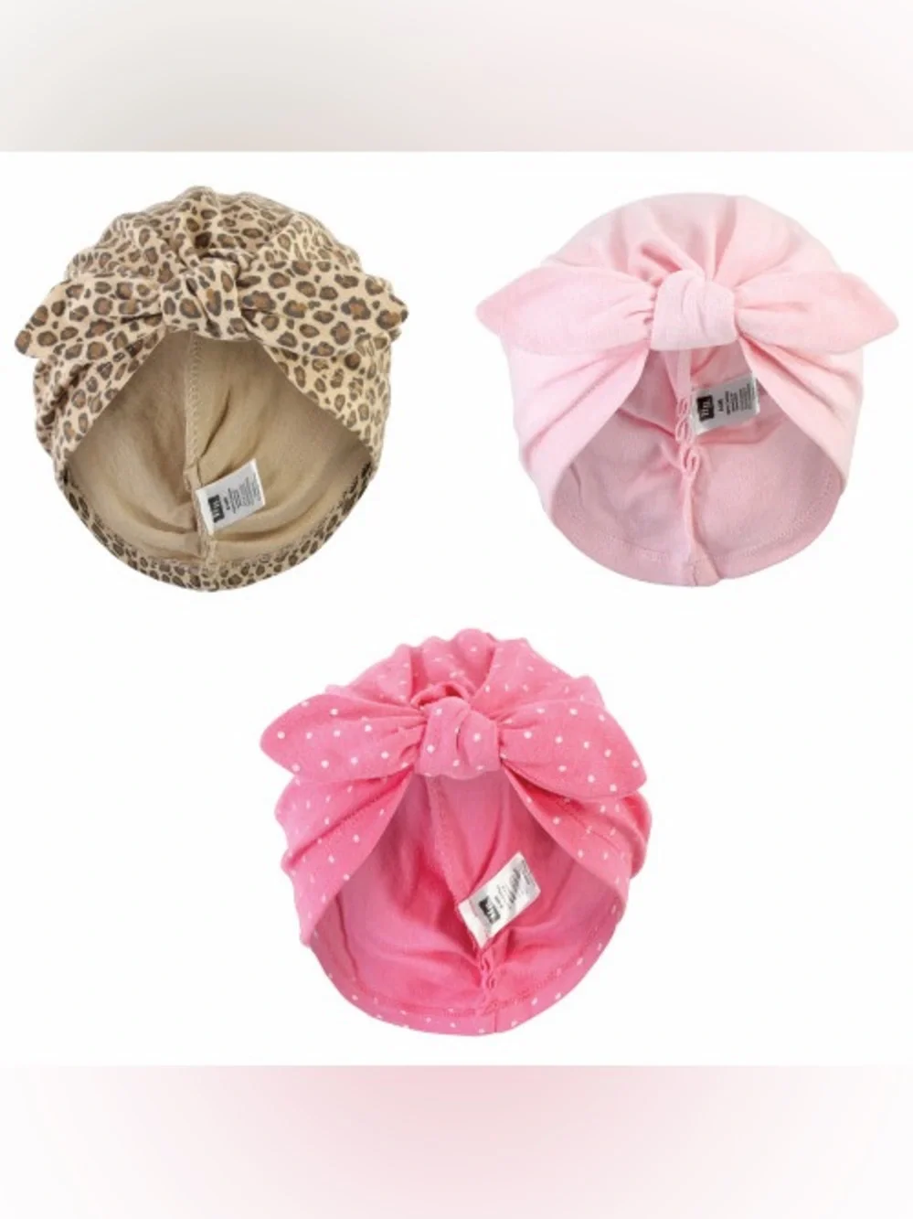 Hudson Baby Turban Hats Set of 3 Pink Dots Leopard Print Size 0-6M